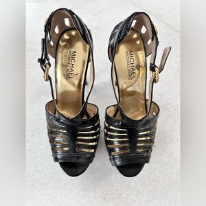 Michael Kors Black and Gold Strappy Heels